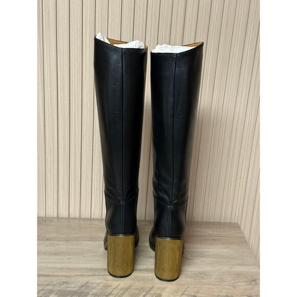 GUCCI Gold Heel Black Leather Knee Boots "Lifford" Size 37 IT / 7 US Authentic - Picture 6 of 16